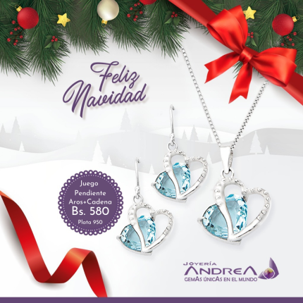 JUEGO DE AROS Y PENDIENTE PLATA CORAZÓN TOPACIO AZUL