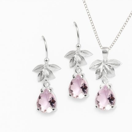 JUEGO DE CUARZO ROSA CON FLOR