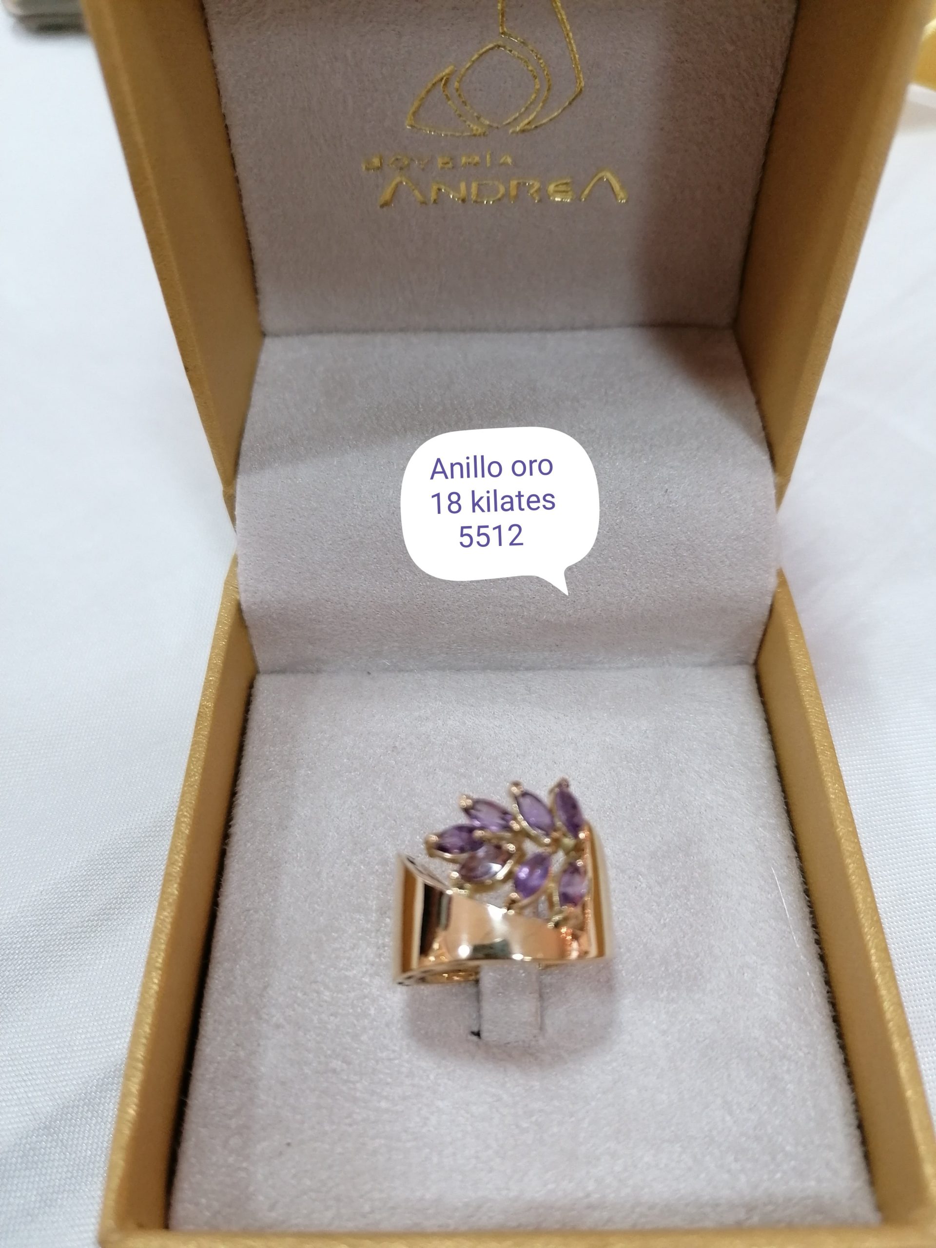anillo oro piedra naveta amatista Joyería Andrea