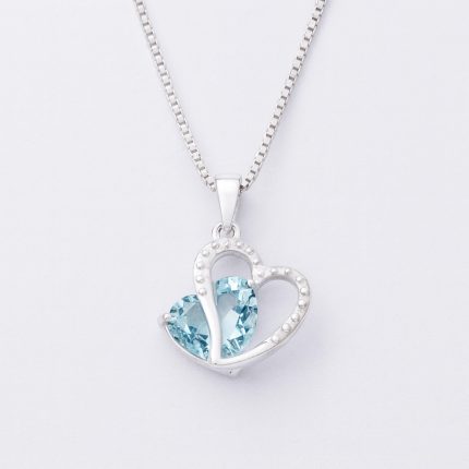 Pendiente plata corazón topacio azul
